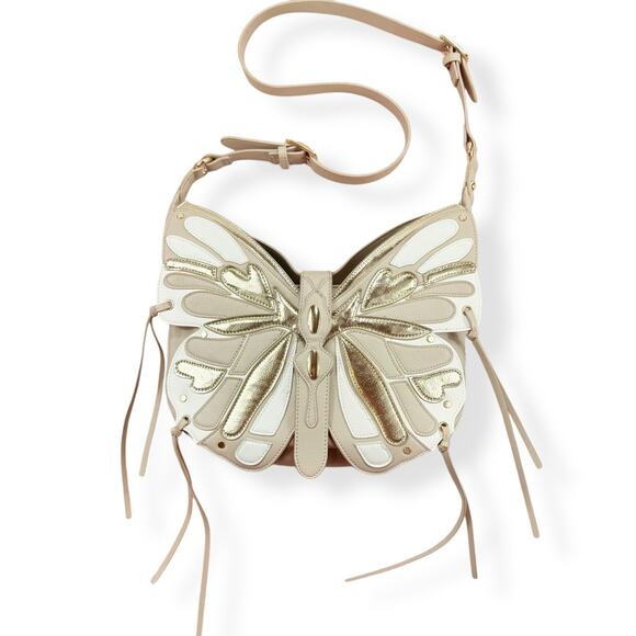 Betsey Johnson Handbags - Betsey Johnson Festival RARE Gold Vegan Leather Butterfly Boho Y2K Crossbody Bag